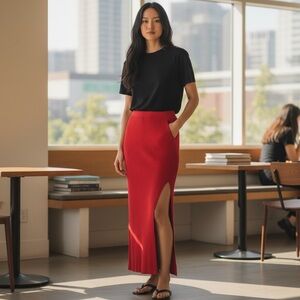 NWT House of Harlow Fitted Red Maxi Skirt, size large